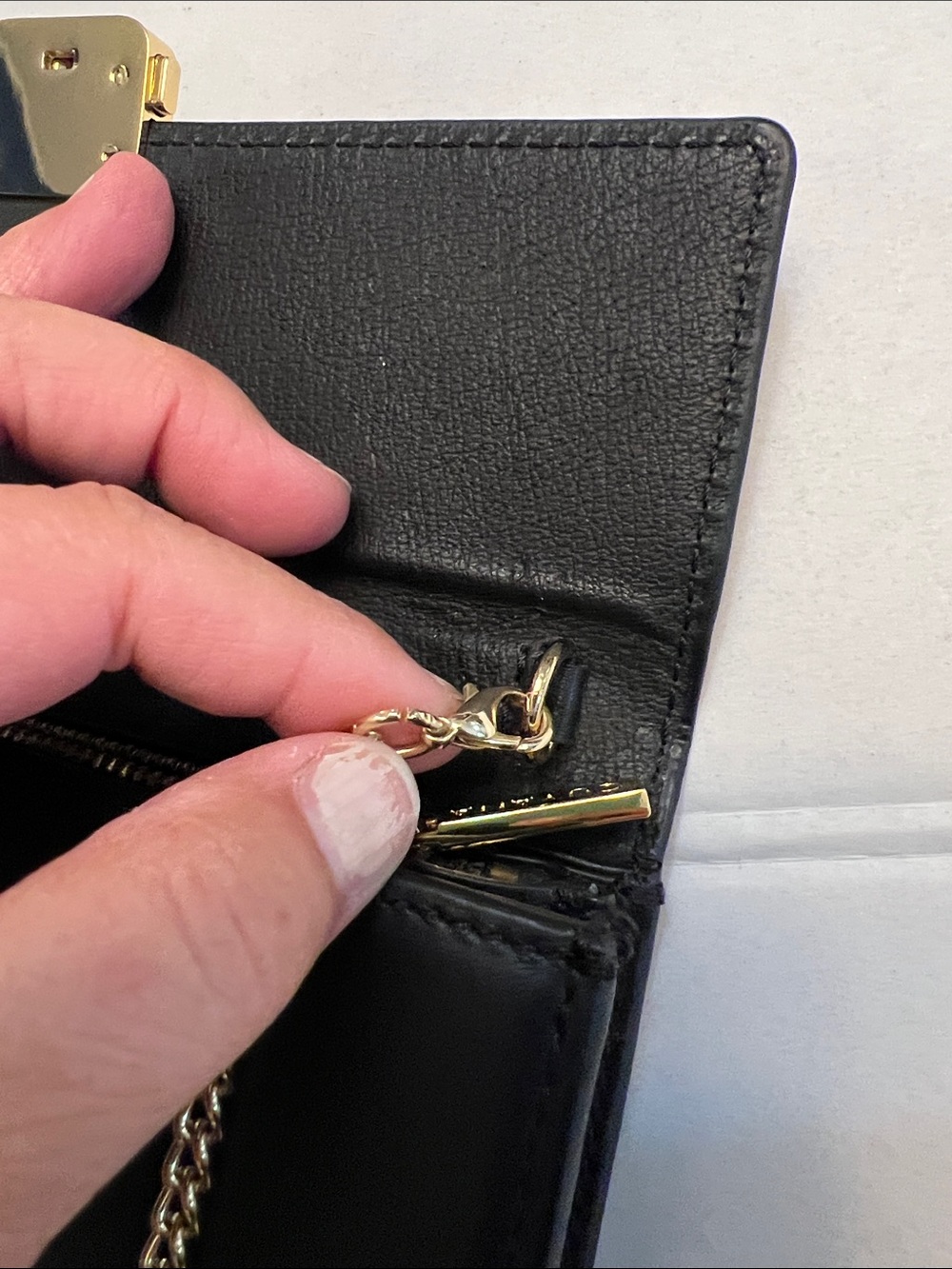 CUYANA CROSSBODY CHAIN BLACK LEATHER CLUTCH WALLET BAG - Picture 16 of 16